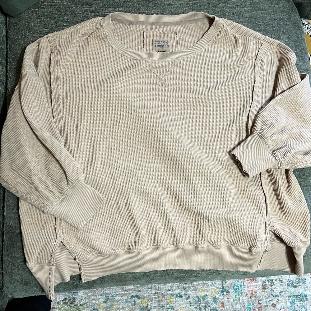 American Eagle Outfitters Women’s Tan Oversized Waffle Knit Sweater